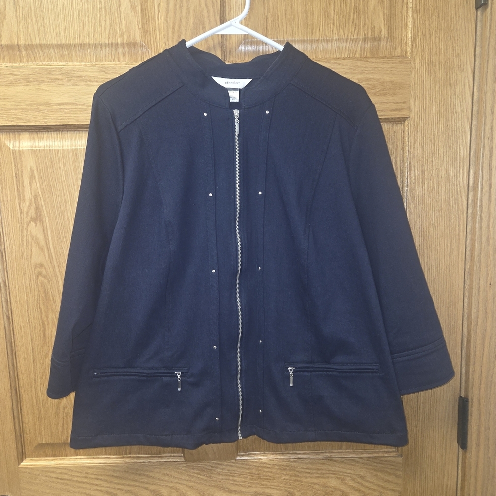 Women's 1XL CJ Banks Zip-up Lightweight Navy Blue Jacket